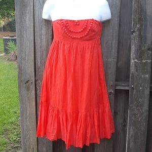 GAP Strapless Orange Tiered Dress, Cotton, 6